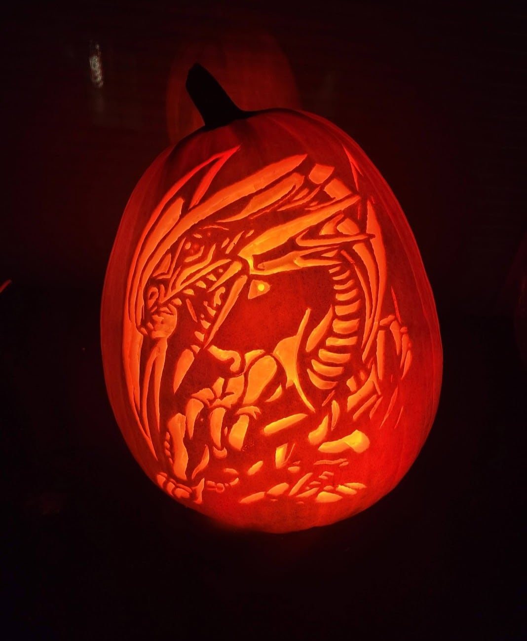 Blue Eyes White Dragon pumpkin carving