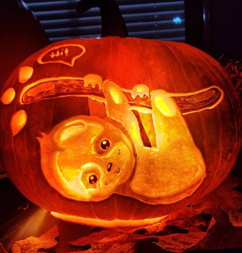 Happy Sloth pumpkin carving