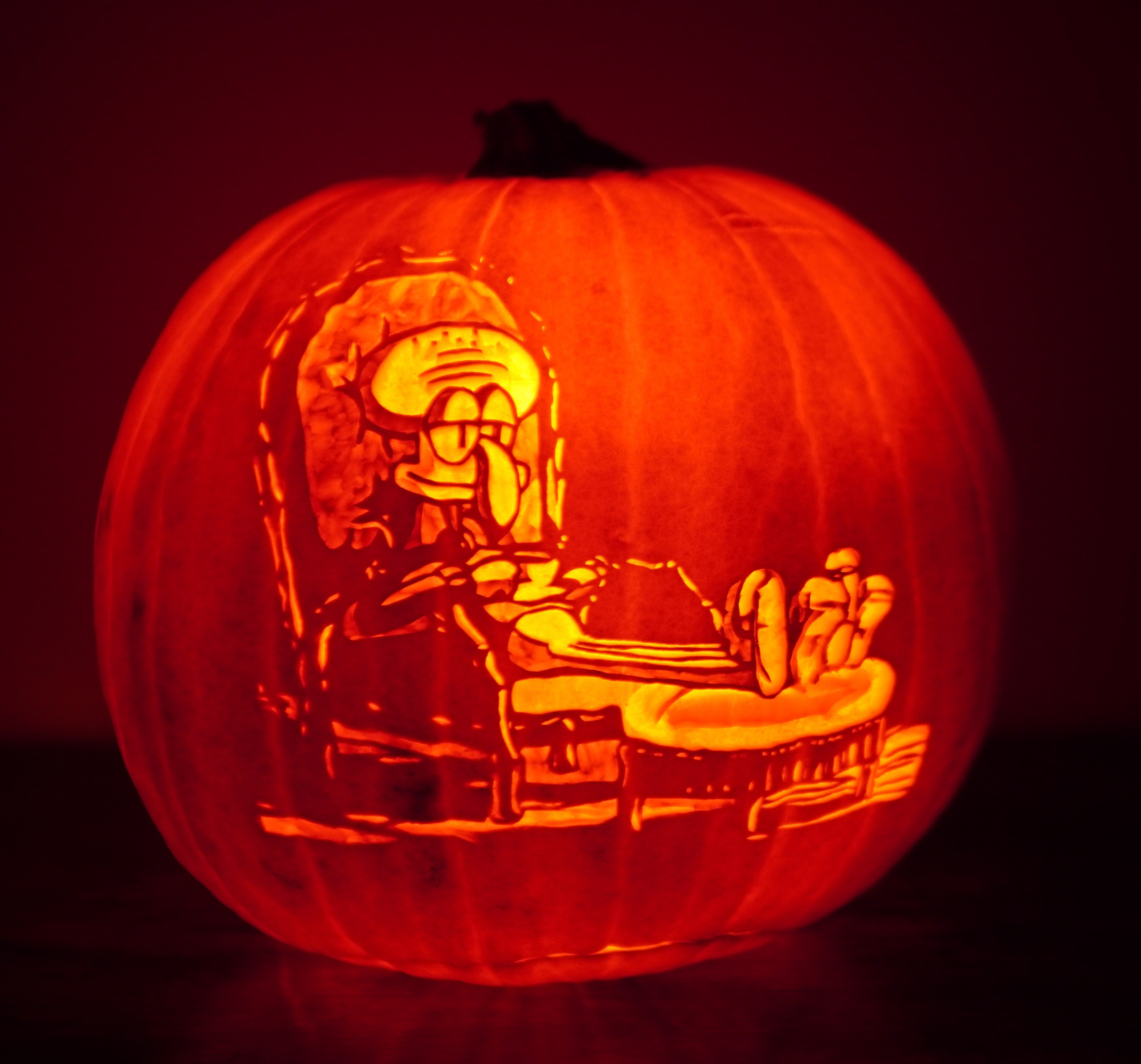Squidward Relaxing pumpkin carving